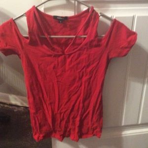 Red opened shoulder shirt